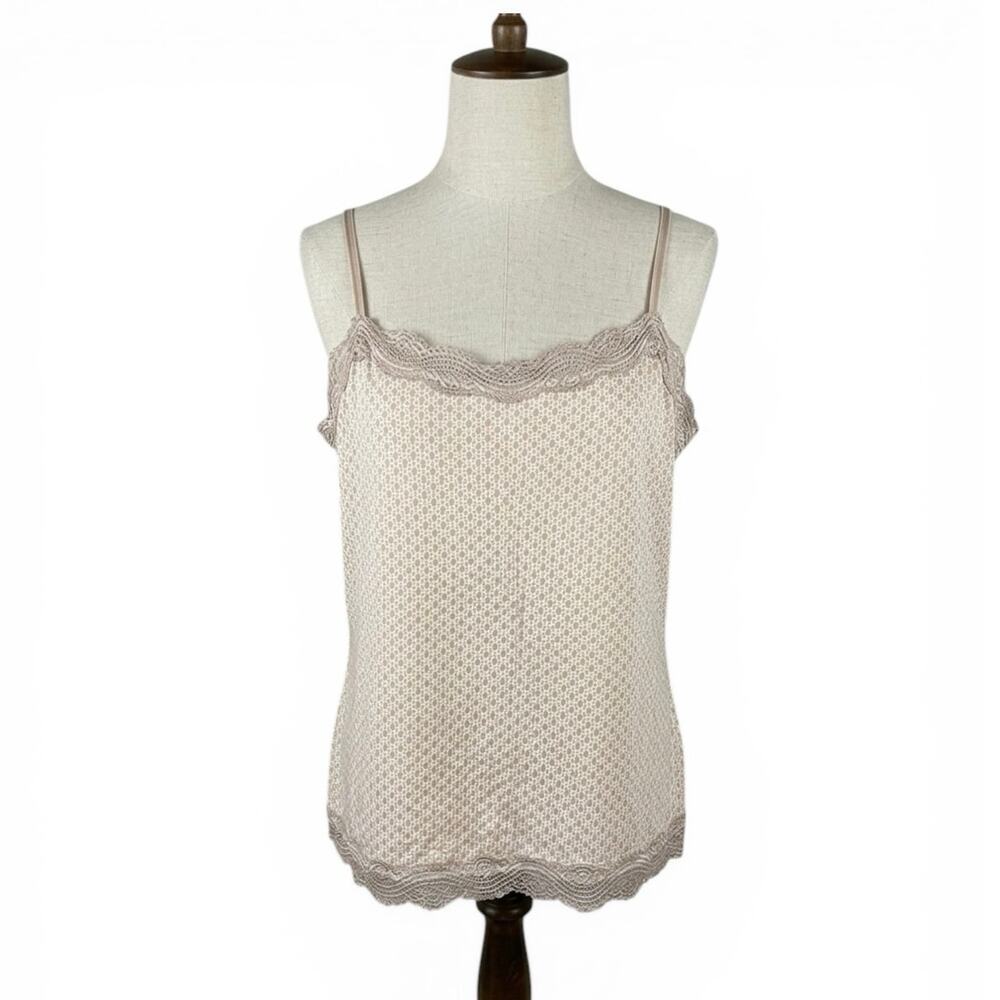 Ann Taylor XL Beige White Paisley Print Cami Tank Top Adjustable Strap Layering